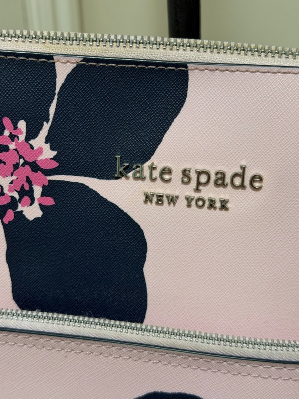 kate spade Pink Floral Tote with Navy Handles - Picture 3 of 10
